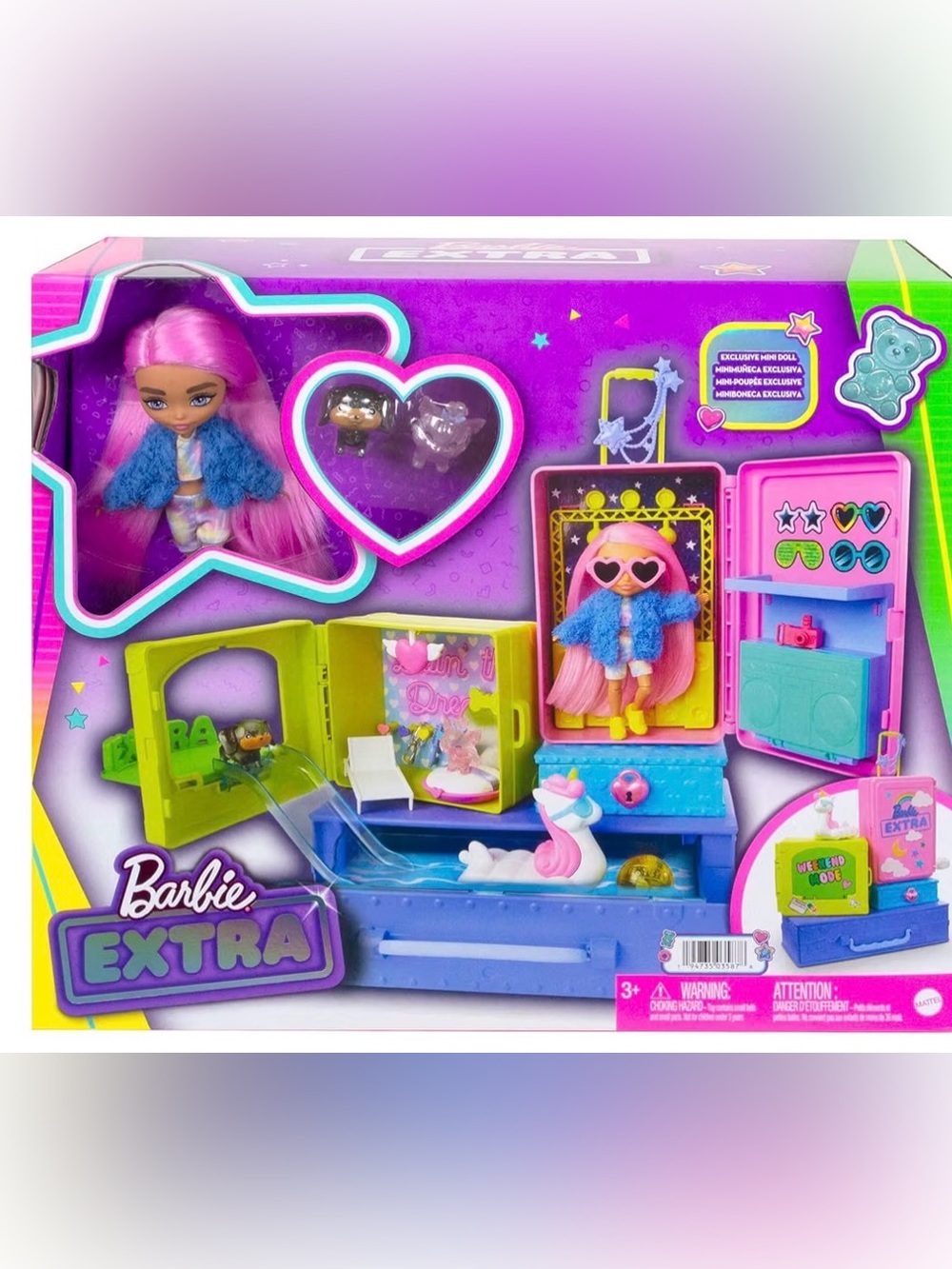 NIB Barbie Extra Pets & Minis Travel Party Playset HDY91 Exclusive Mini Doll